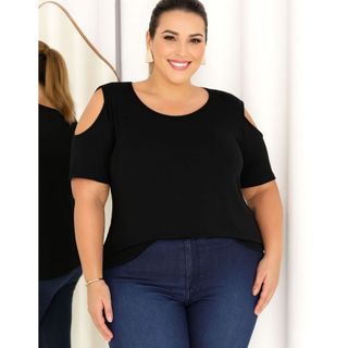 Camiseta Decote no Ombro Blusa Plus Size Feminina Viscolycra Ombro Aberto Moderna