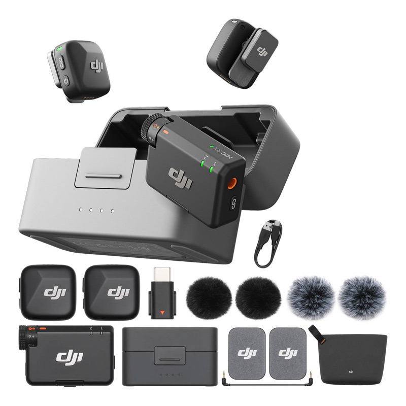 DJI Mic Mini – Kit Completo 2TX + 1RX (Com Todos os Acessórios) Microfone de Lapela