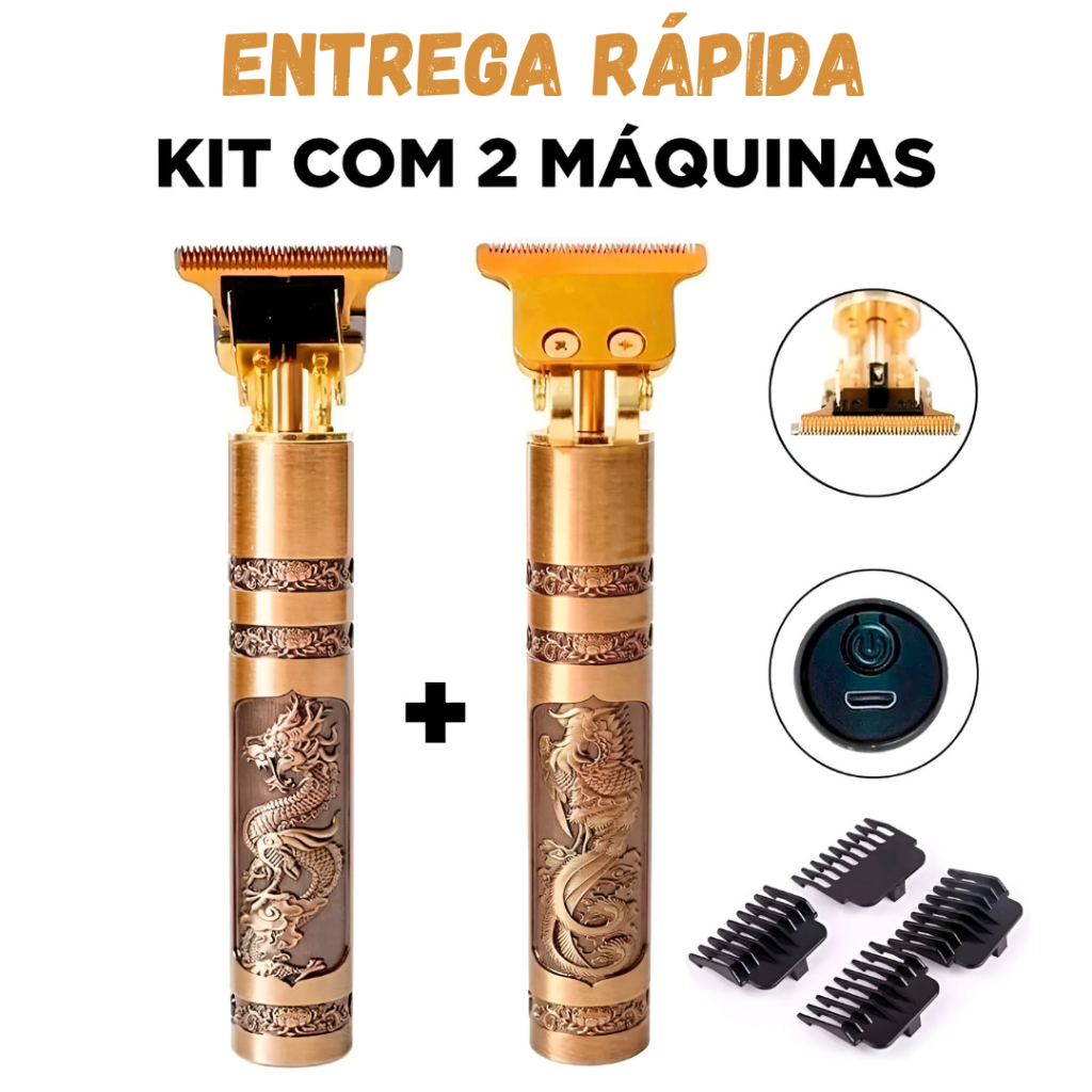 Kit 2 Máquina De Cortar Cabelo e Barba Barbeiro Acabamento Profissional Dragão Recarregável Portátil