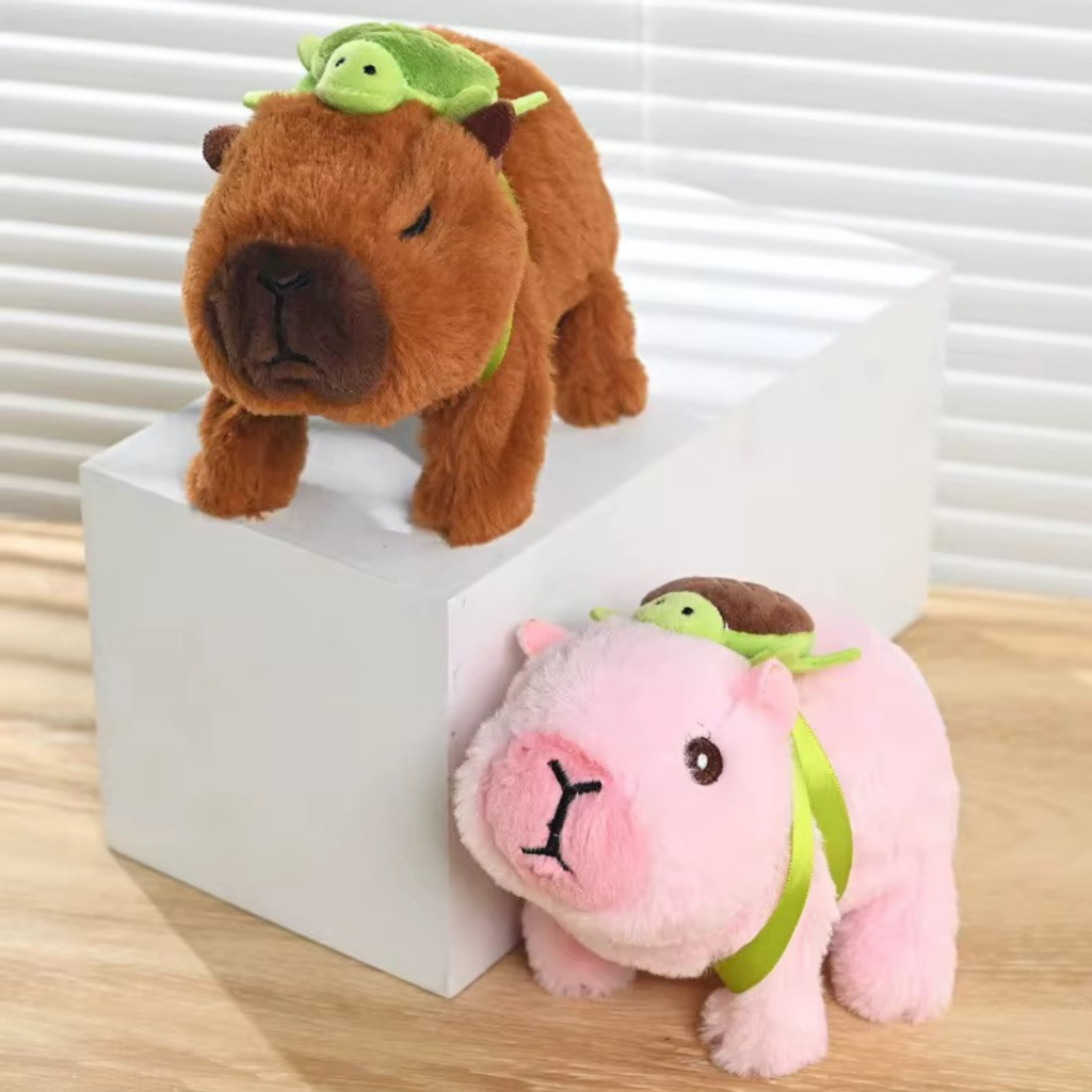 Capivara de Pelúcia Eletrônica com Tartaruga – Anda e Emite Som em Oferta na Shopee