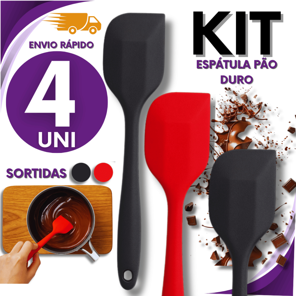 Kit 04 Espátula Pão Duro com 27cm de Silicone  Cores Sortidas Espátulas Resistentes Premium Utilidades