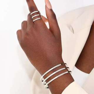 Kit Pulseira e Anel Prata 925, Design Multicamadas Aberto e Mínimo - Conjunto Exclusivo em Oferta na Shopee