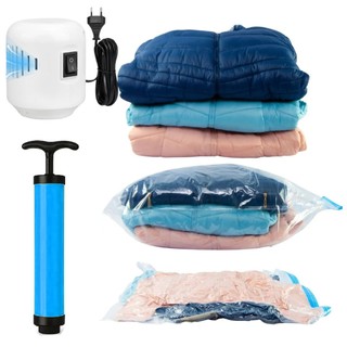 Kit10PCS  Saco a Vacuo com Bomba Elétrica  de Roupas Mala Viagem Guarda Roupa