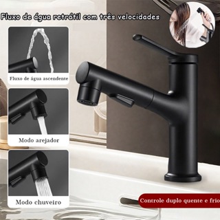 Torneira do banheiro Preta Extensível Bancada Pia Inox Banheiro 3 Modos em Oferta na Shopee