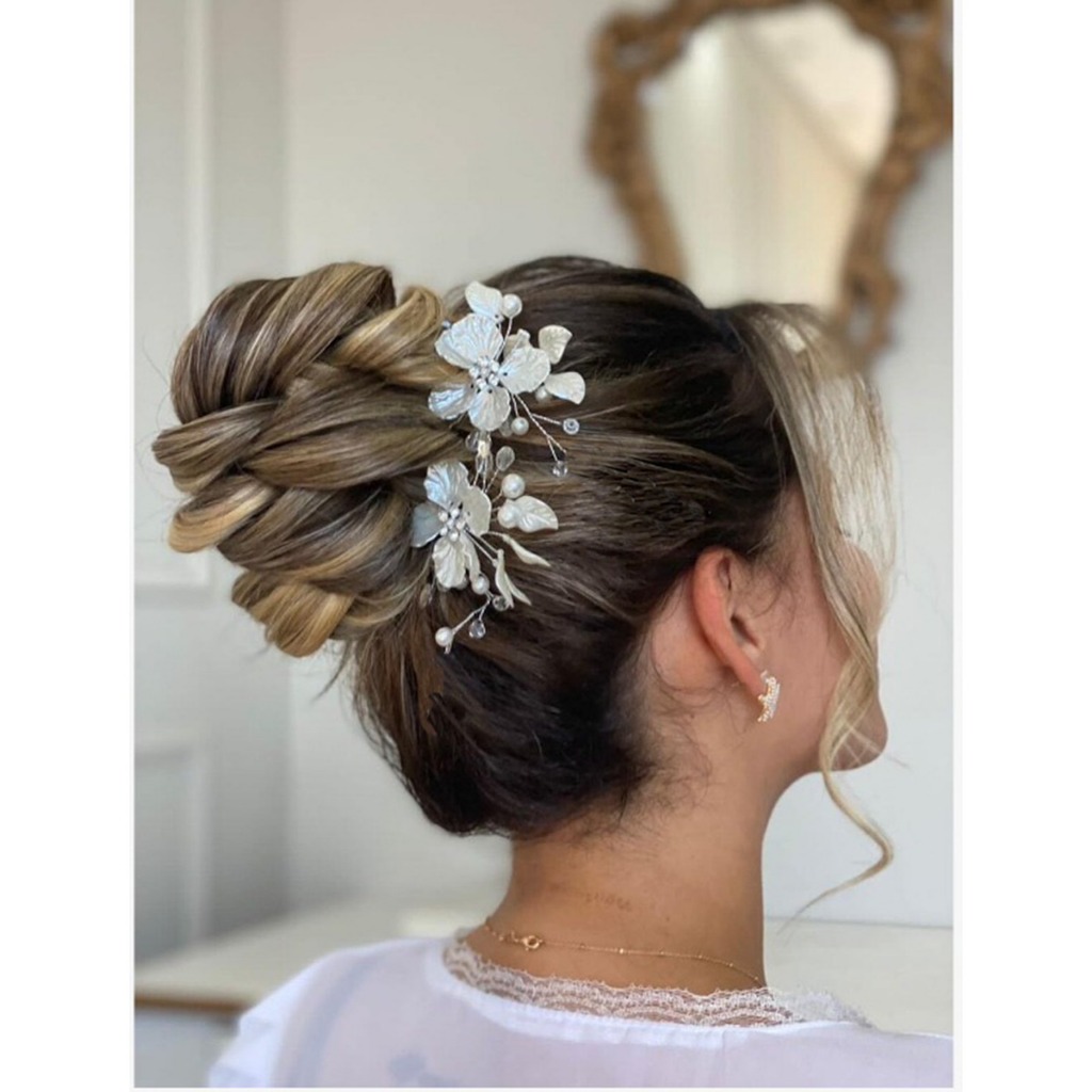 Kit 2 Grampos Flor Pérola Enfeite para Noiva - Arranjo Floral Elegante Casamento Daminha Florista em Oferta na Shopee