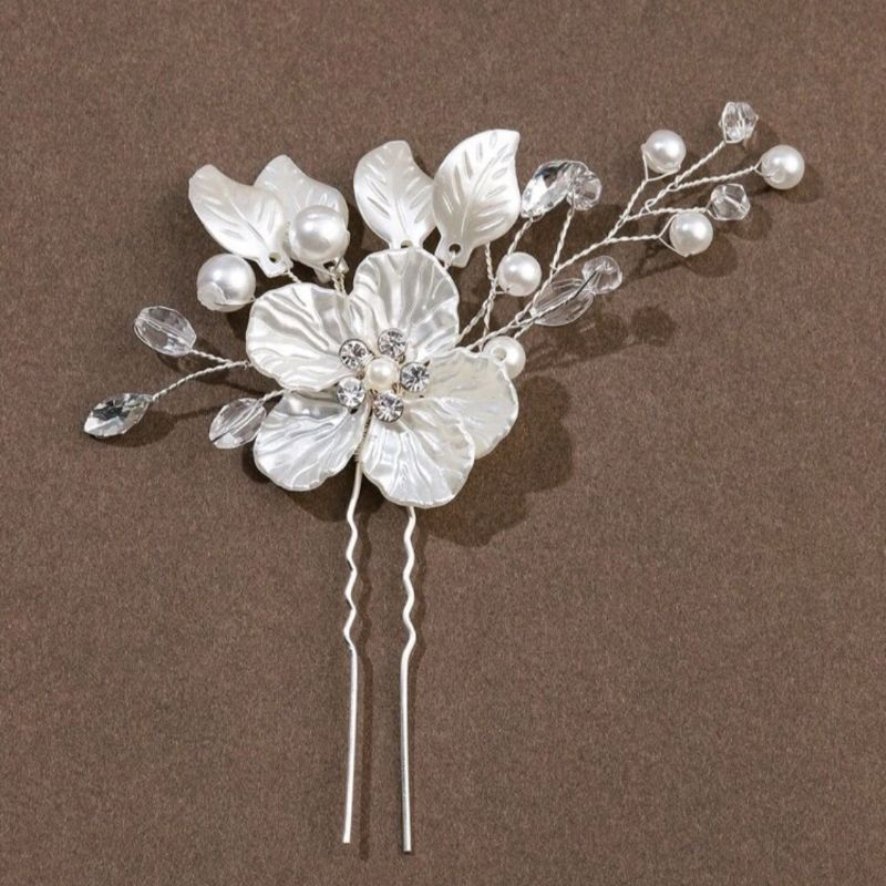 Detalhes do Kit 2 Grampos Flor Pérola Enfeite para Noiva - Arranjo Floral Elegante Casamento Daminha Florista