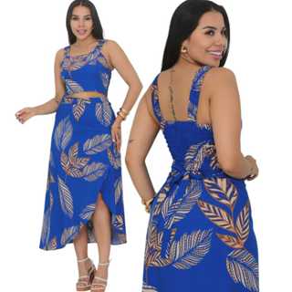 Conjunto Feminino Elegante Saia Envelope com Forro + Cropped com Bojo em Oferta na Shopee