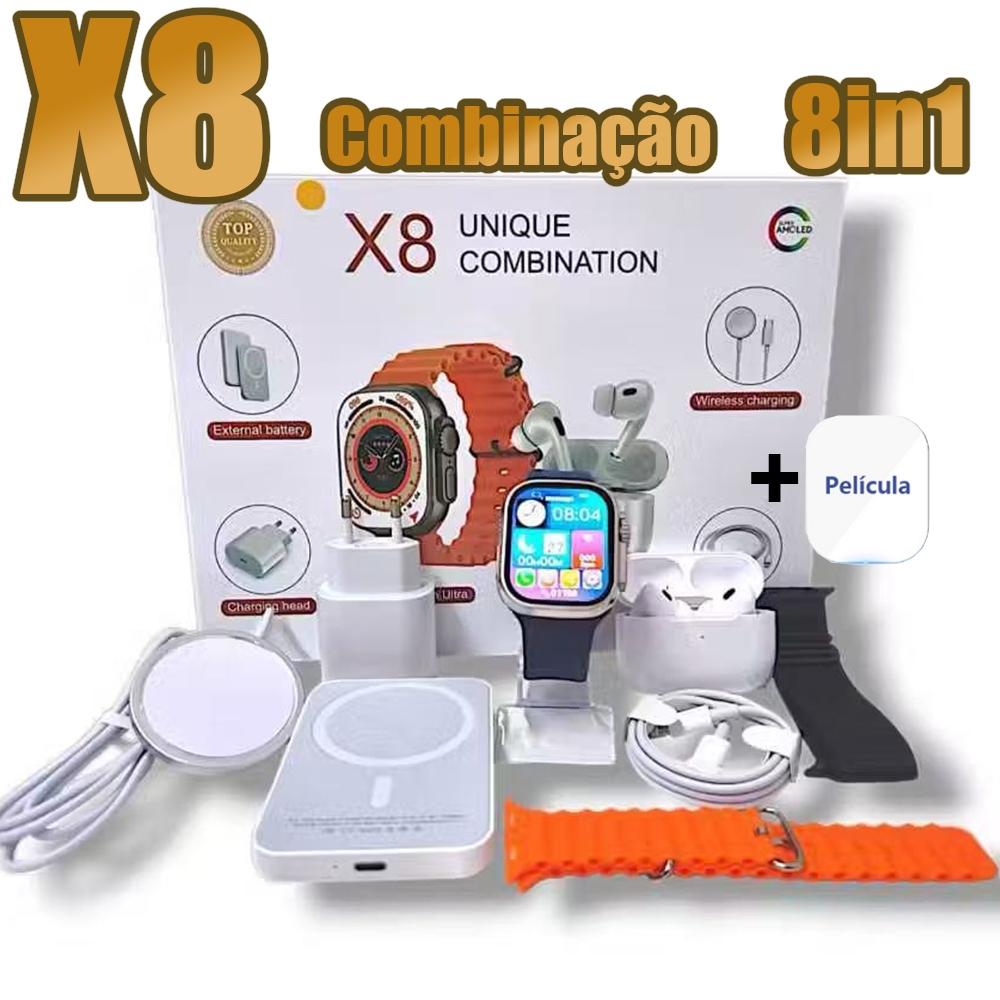 Fones de ouvido para smartwatch com carregamento sem fio, conjunto 7 em 1 para fitness, 49 mm