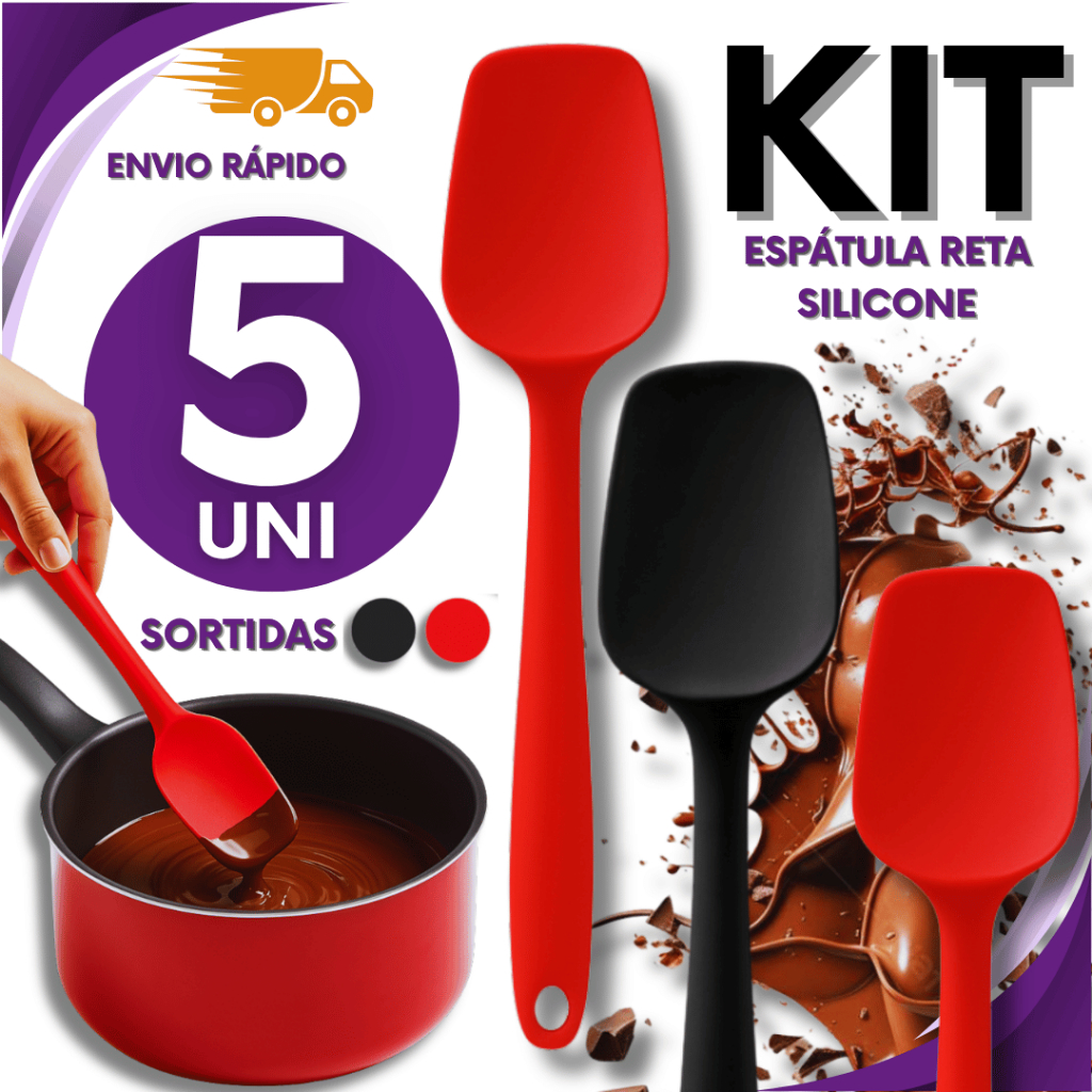JOGO 05 Espátula Reta de Silicone Casa Cozinha Buffet Restaurante Multiuso Utilidades Linha Resistente