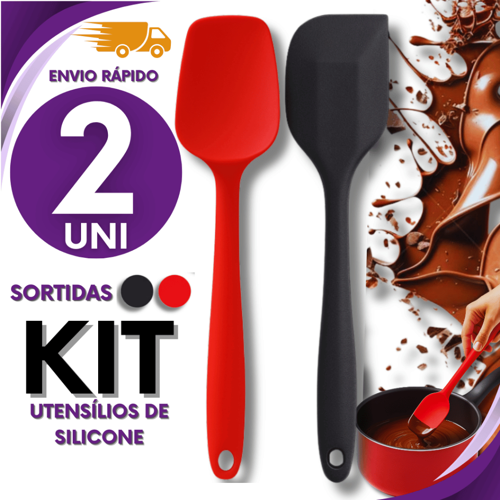 Jogo 02 - Espátula Pão Duro + Espátula Reta Multiuso de Silicone Casa Cozinha Buffet Restaurante Variáveis Utilidades