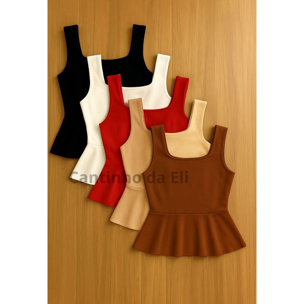 Kit 3 Blusas Feminina Regata Com Babado Peplum Modelagem Cintura Marcada em Oferta na Shopee