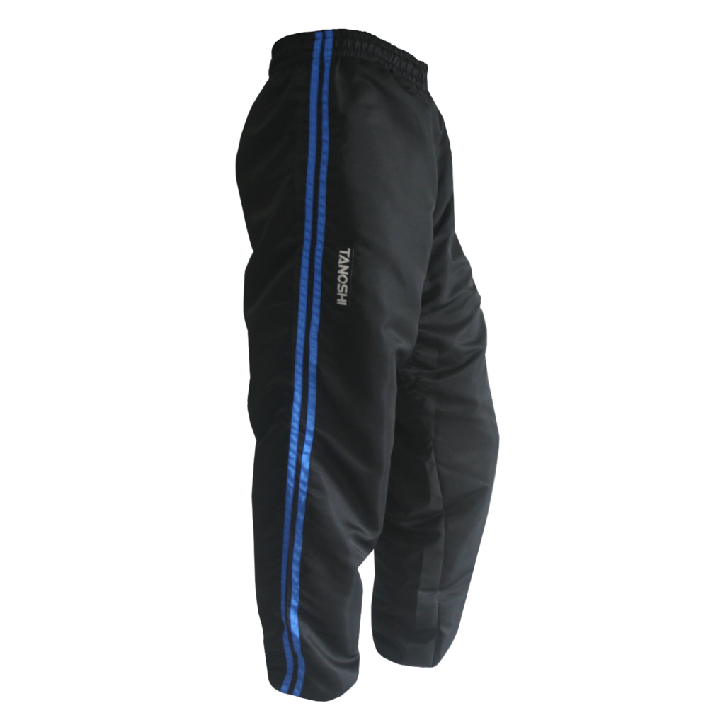 Calça KungFu Wushu Preto Shaolin do Norte 2 listras azul Tanoshi