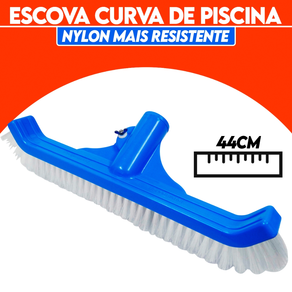 Escova Curva 44cm Com Escovão Em Nylon Para Limpeza de Piscinas