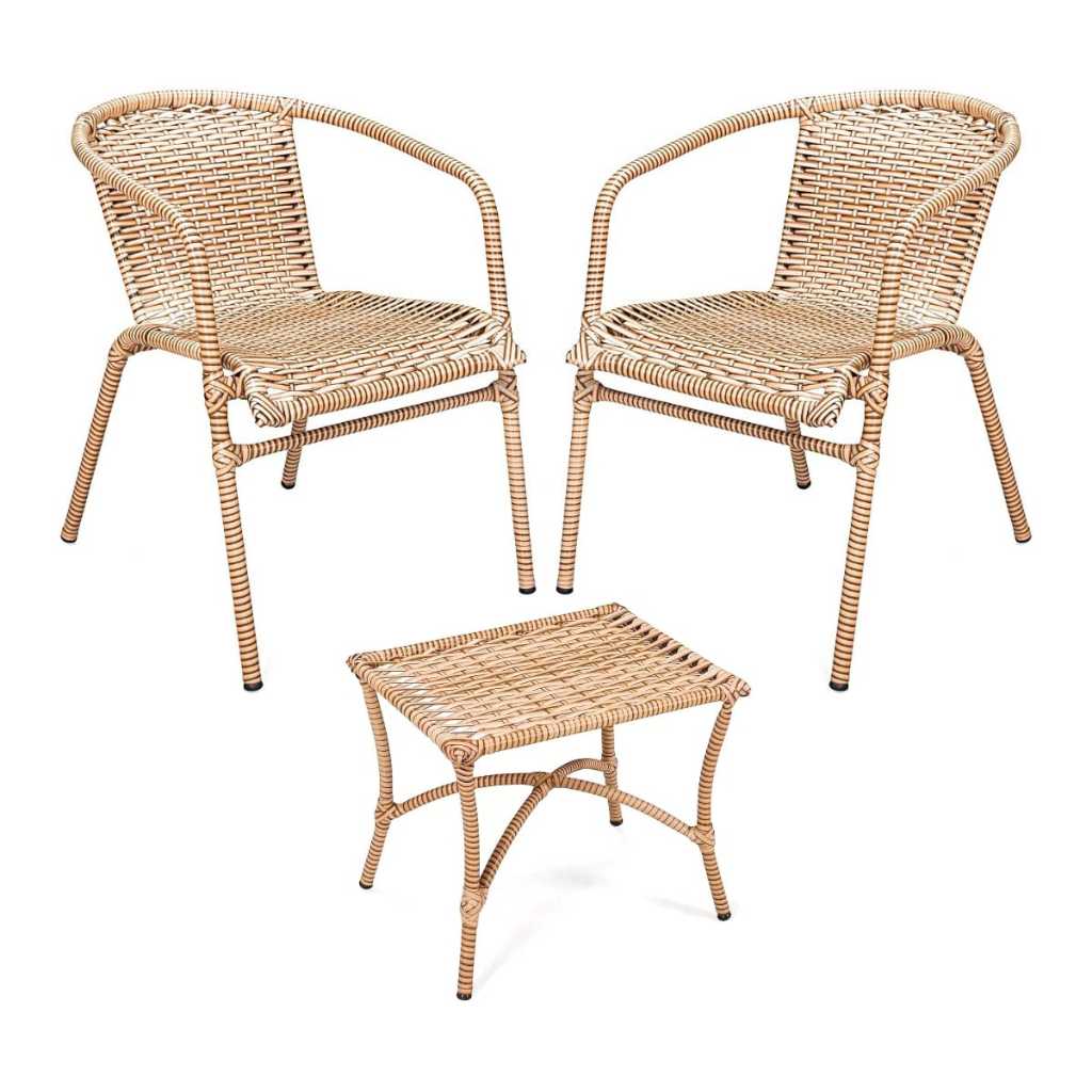 Kit 2 Cadeiras Anjo + 1 Mesa Decoração Área externa Sofisticada Ambientes Piscina / Varandas / Jardim / Quintal Junco