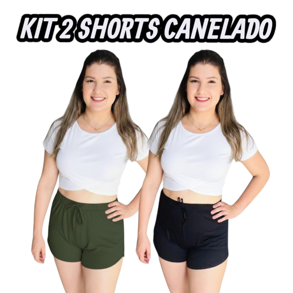 Kit 2 Shorts feminino canelado Tendência em Oferta na Shopee