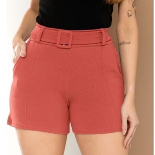 SHORT FEMININO CINTURA ALTA ELASTANO FIVELA ENCAPSULADO ENVIO IMEDIATO em Oferta na Shopee