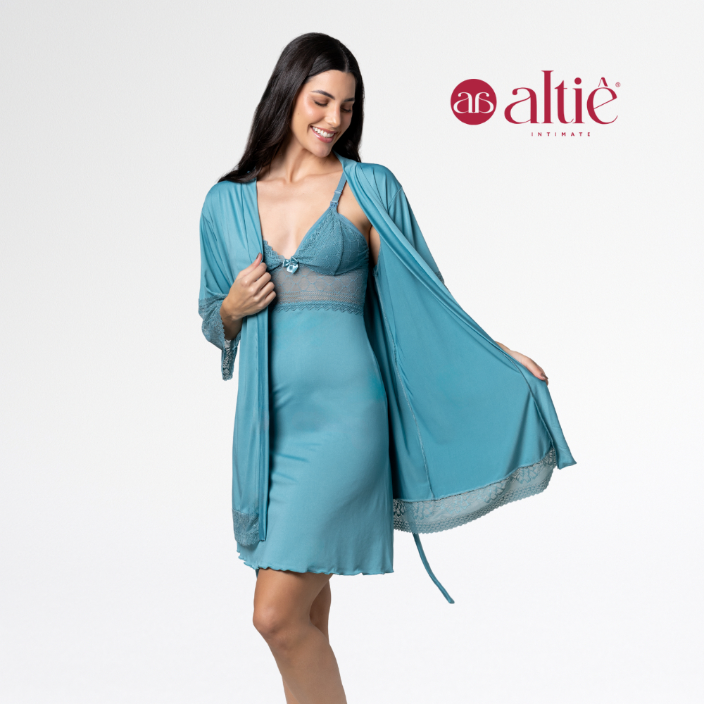 Kit Robe e Camisola Amamentação Curta Maternidade Pós-Parto Luxo em Oferta na Shopee