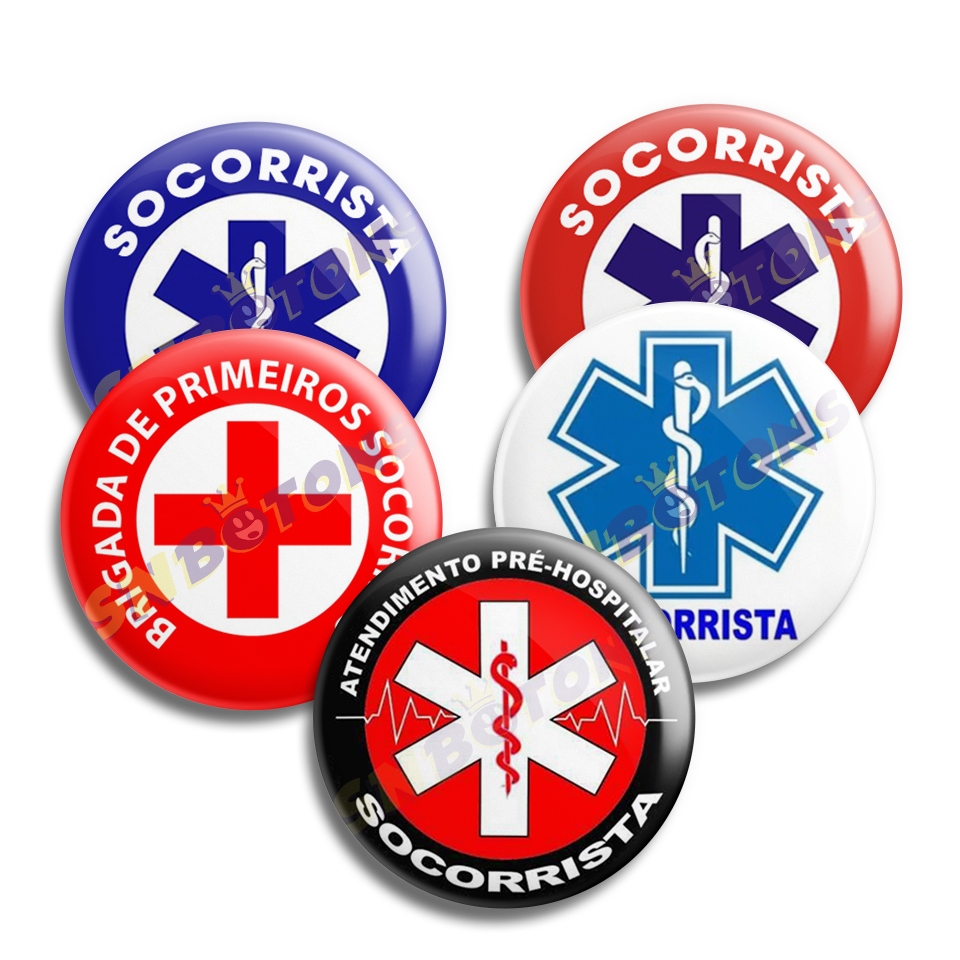 10 Botons Botton Brigada de Primeiros Socorros / Socorrista - ( Bottons Segurança do Trabalho ) - Pin Broche Alfinete