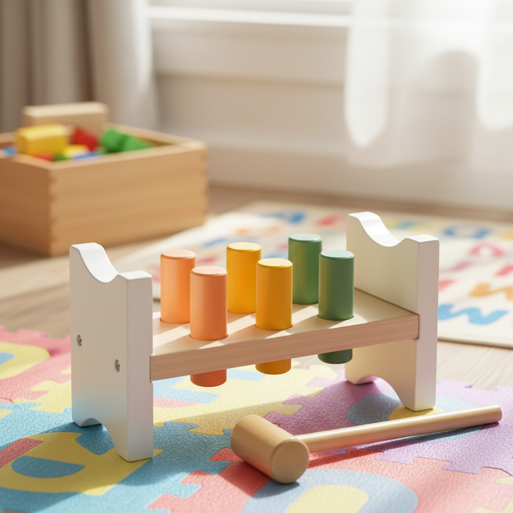 Brinquedo MDF Bate Pinos com Martelo Pedagógico Montessoriano Educativo Infantil Bebê 1 Ano Toymix