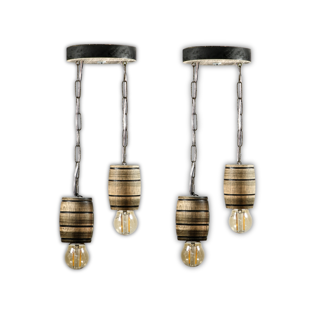 Kit 2 Luminária Pendente Lustre Rústico Vintage Colonial em Madeira Maciça Modelo Barril - Rústico