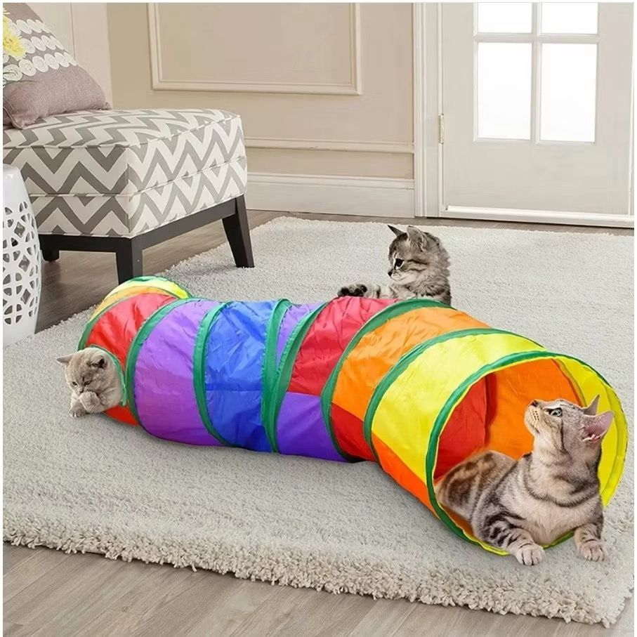 Túnel Labirinto Colorido para Gatos – Brinquedo Interativo Dobrável