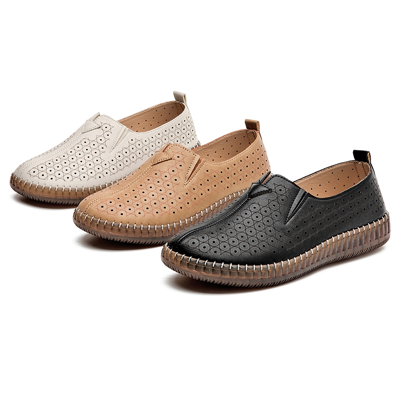 Meijile Sapatos Femininos em Couro Texturizado com Furos para Conforto e Estilo Casual223