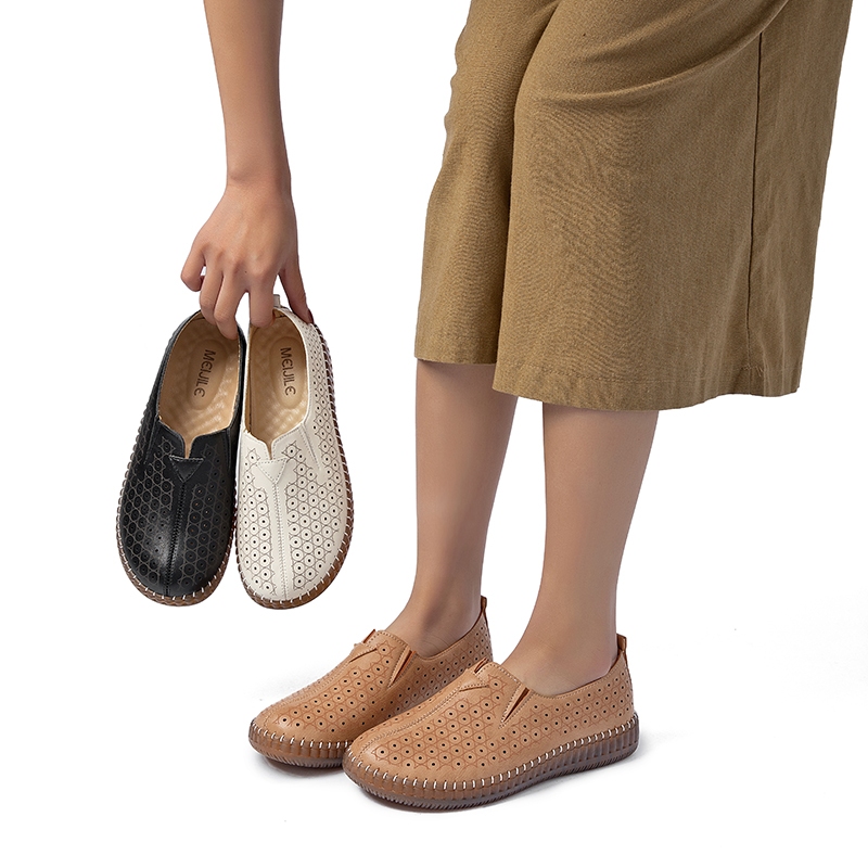Sapatos femininos individuais modelo único respirável vazada e perfurada com sola plana macia e antiderrapante