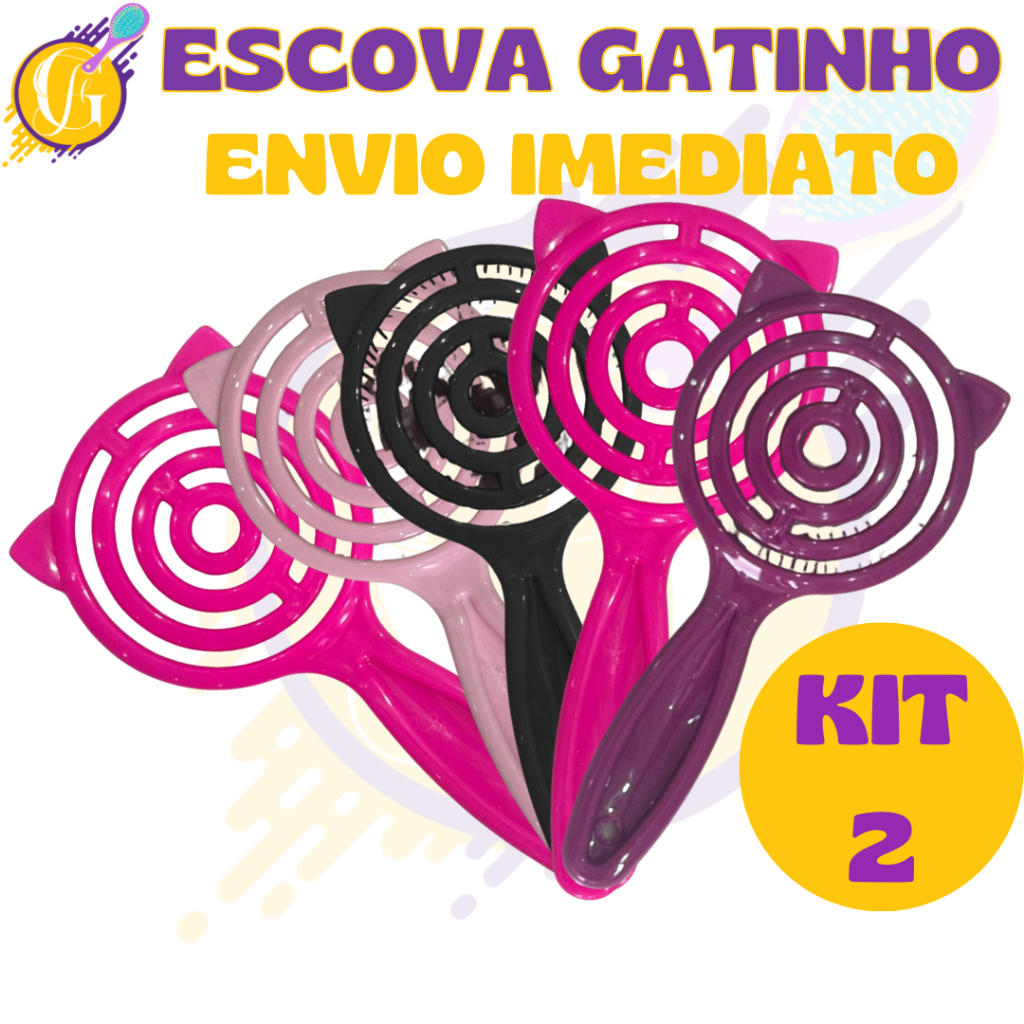 Kit 2 - Escovas Gatinho pra cabelo - Anti Frizz - De Desembaraçar Cabelo - Glamour Feminino em Oferta na Shopee