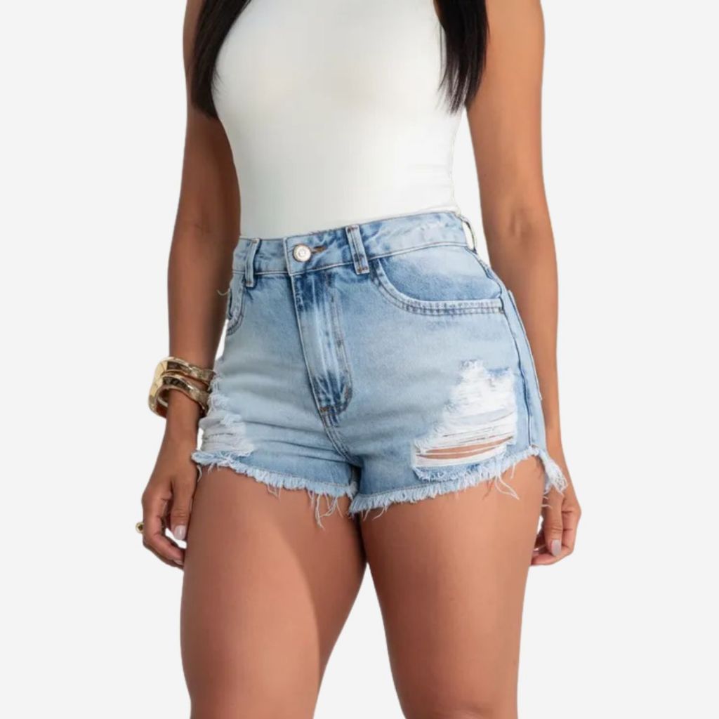 1244 - Shorts Jeans Hot Pants Rasgado Top Verão Lavagem Desgastada 100% Algodão em Oferta na Shopee