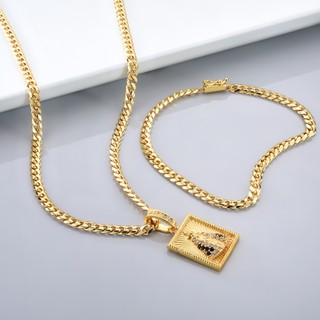 Kit Conjunto 3 Unidades Corrente 4mm + Pulseira + Pingente Nossa Senhora Aparecida Banhado a Ouro 18k Cordão Masculino