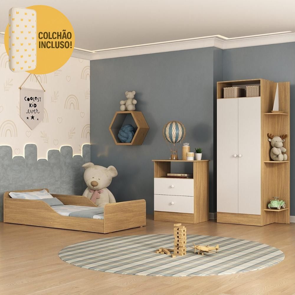 Quarto Infantil Completo com Minicama Montessoriana com Colchão Incluso Multimóveis MP4682