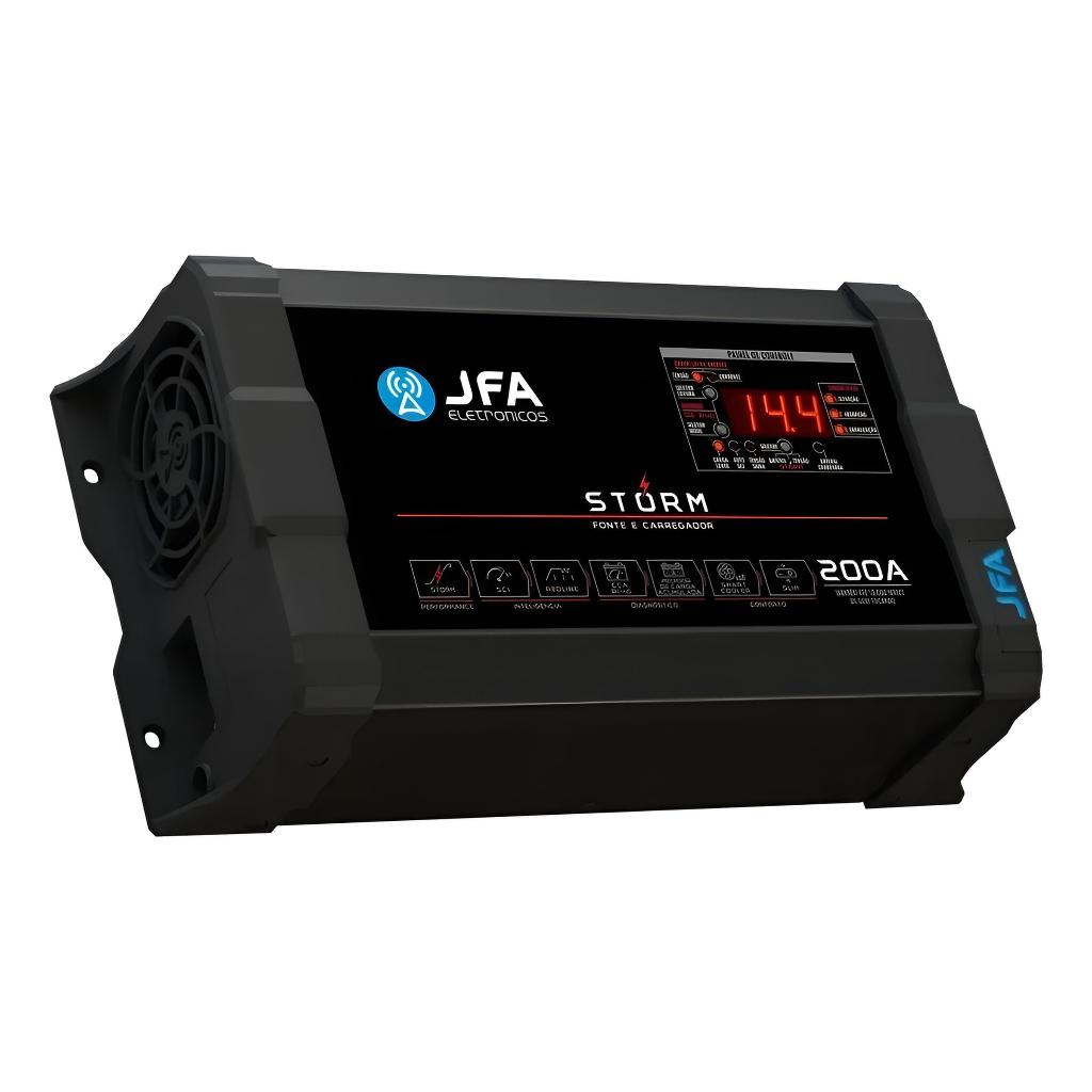 Fonte Carregador Automotiva Jfa 200a Slim Bivolt Voltímetro Preto