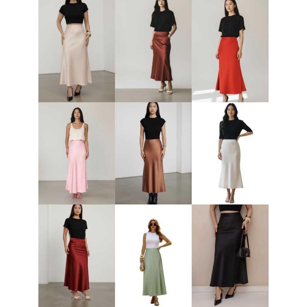 Saia  Feminina Midi  Elegante De Cetim Moda Evangelica Cintura Alta em Oferta na Shopee