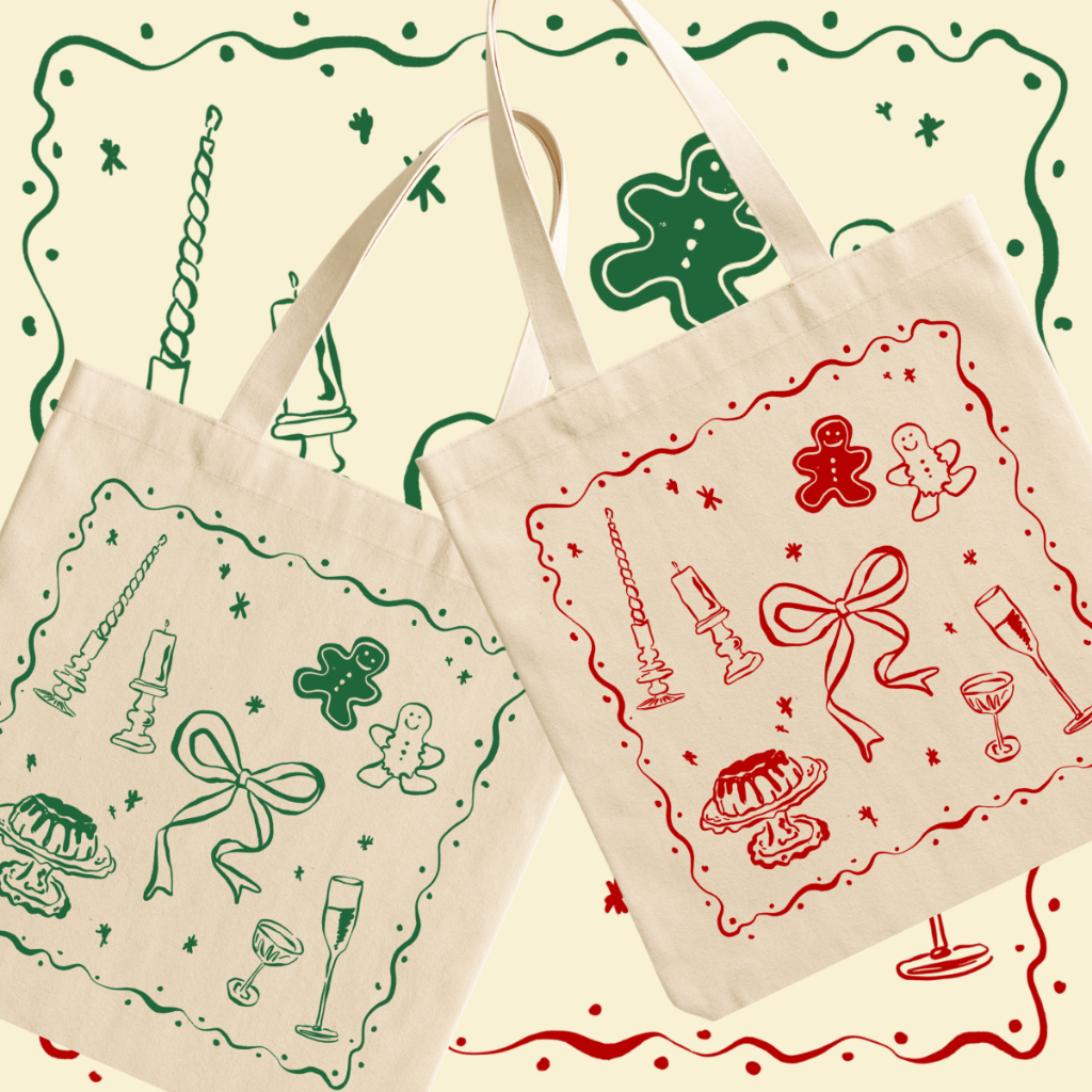 Bolsa Ecobag Natalina Gingerbread Merry Christmas Doces E Laços Sacola Ecológica Em Algodão Cru