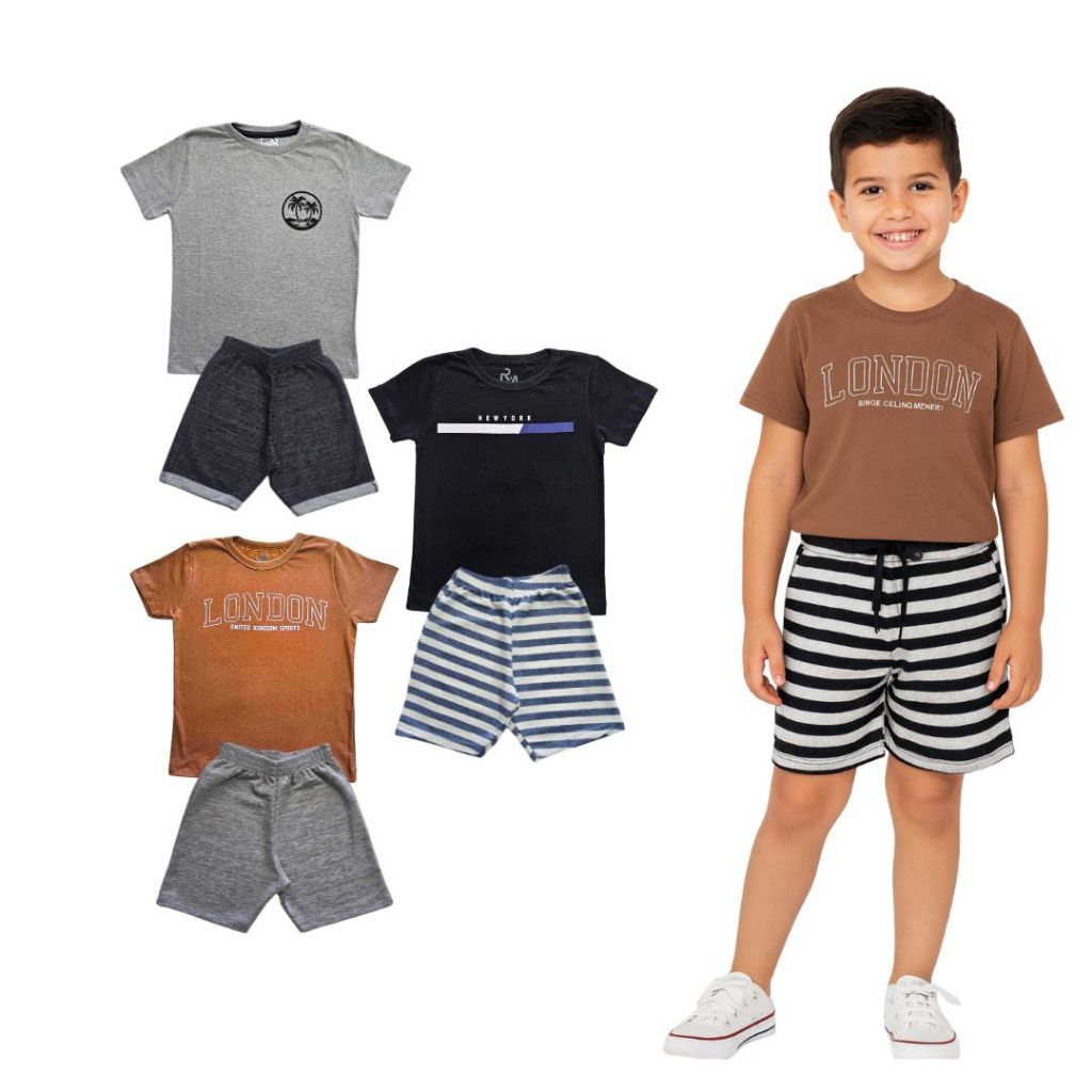 Conjunto 2 peças Menino Verão - Camiseta e Bermuda Roupa Leve e Confortável