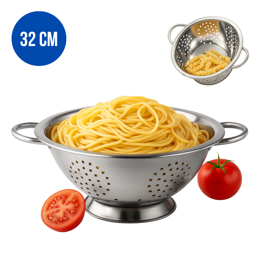 Escorredor De Massas Macarrão Alimentos Em Aço Inox 32cm em Oferta na Shopee