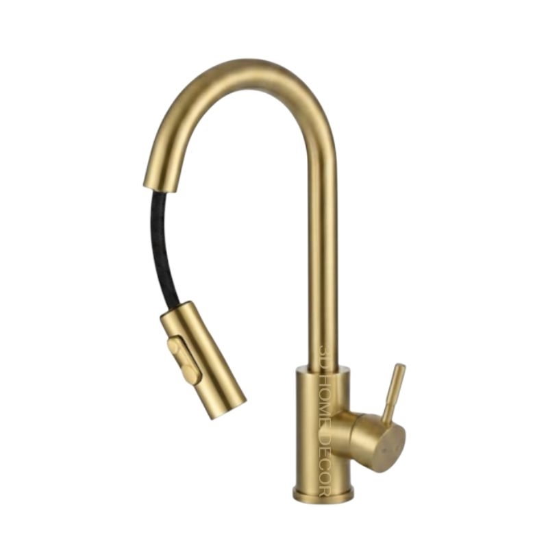 Torneira de Cozinha Bancada Inox Dourado Escovado 40 CM Extensor 50 CM Torneira Dourada com Ducha Dourado Escovado Metal