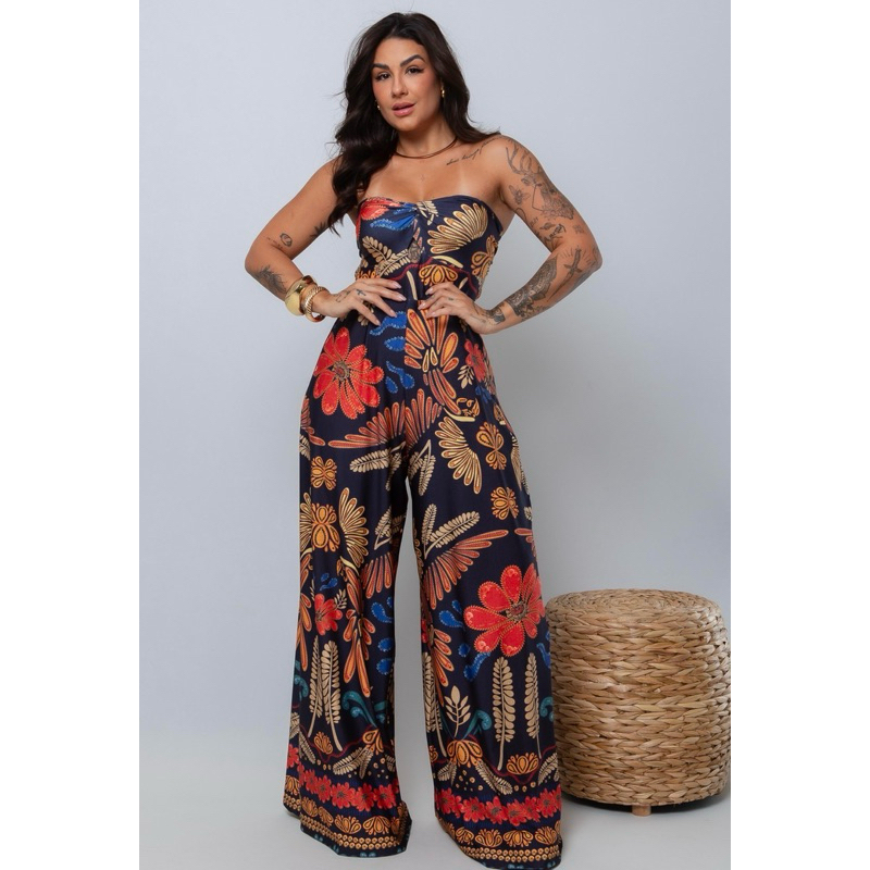 Macacão Longo estampado Pantalona tendência Moda blogueira Atalaia