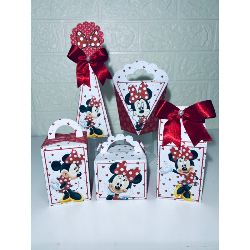 Kit caixinhas Personalizadas Minnie Vermelha PEGUE E MONTE - Lembrancinhas para Aniversário - Caixinha Personalizadas
