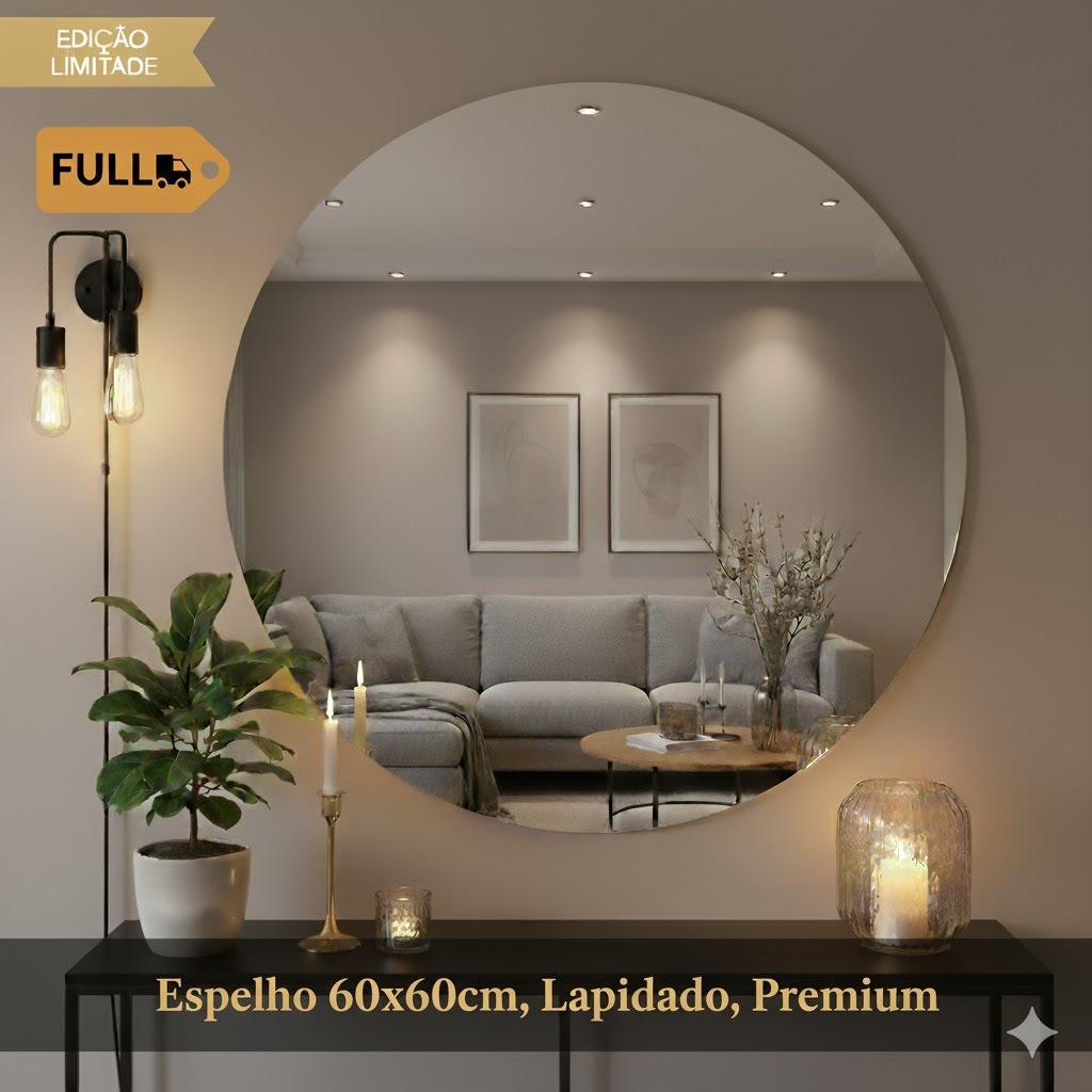 Espelho Redondo De Vidro Lapidado - 60cm X 60cm Decoração Sala Corpo Inteiro em Oferta na Shopee
