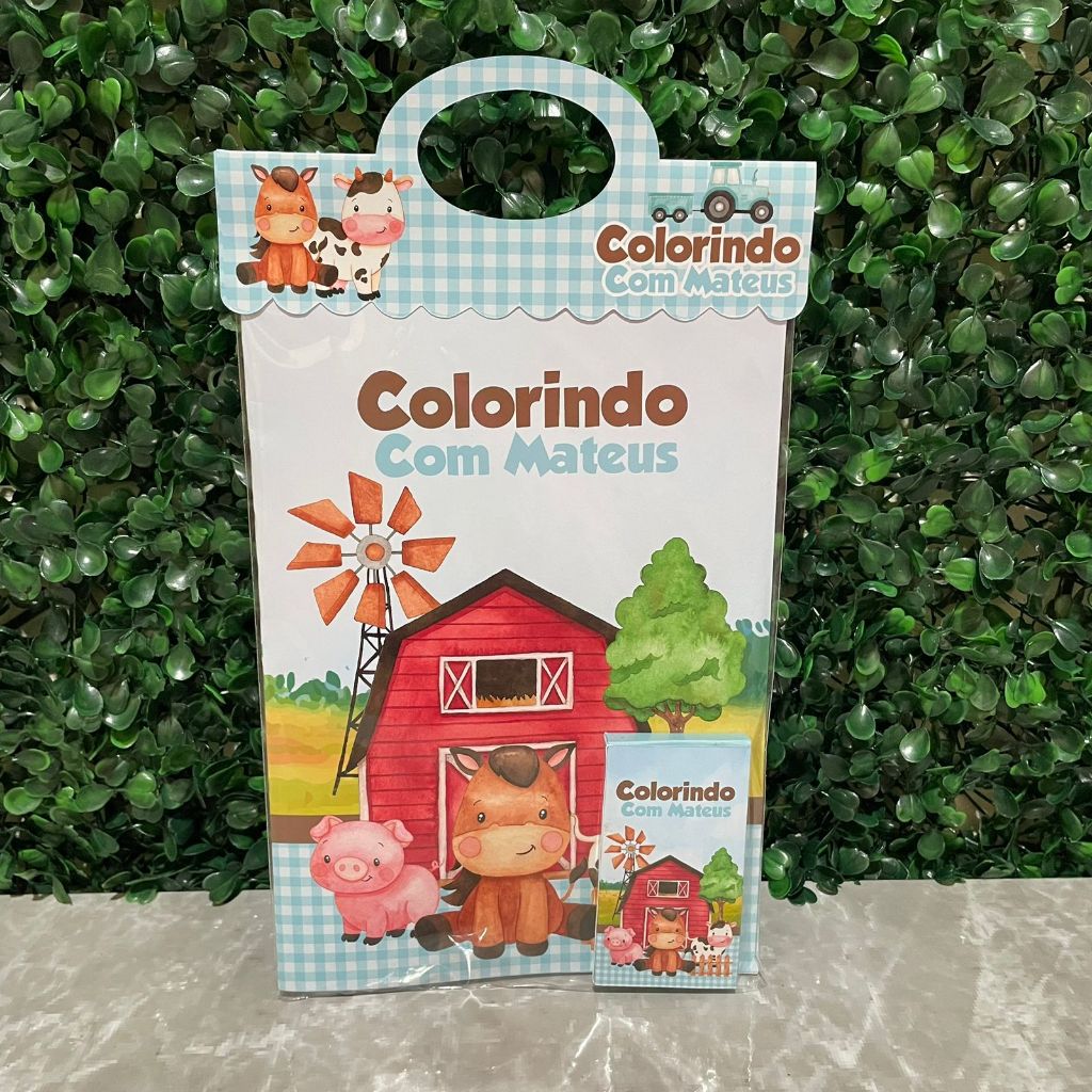 Kit Livrinho de Colorir Personalizado - Fazendinha Menino - Lembrancinha Infantil Festa Aniversário