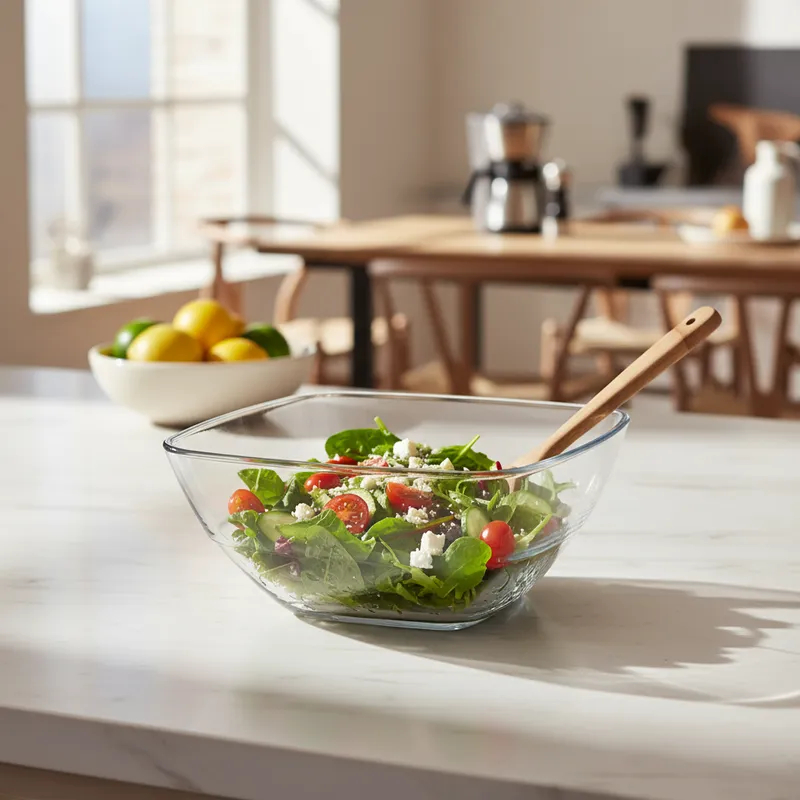 Saladeira Tigela De Vidro Elegante 2,700Lt + Canudo De Vidro
