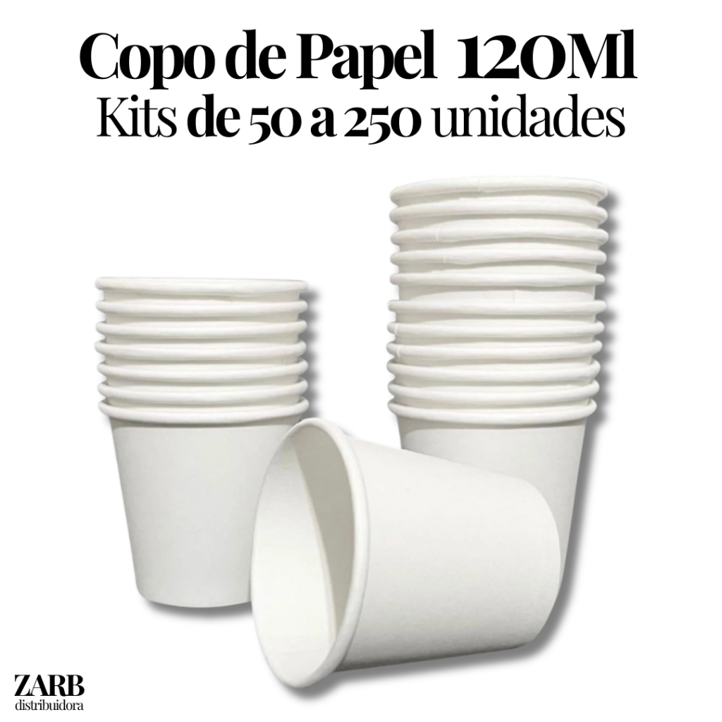 KIT 50 A 250Uni. de Copo de Papel BRANCO Biodegradável 120ML | Ideal para Café Chá Leite