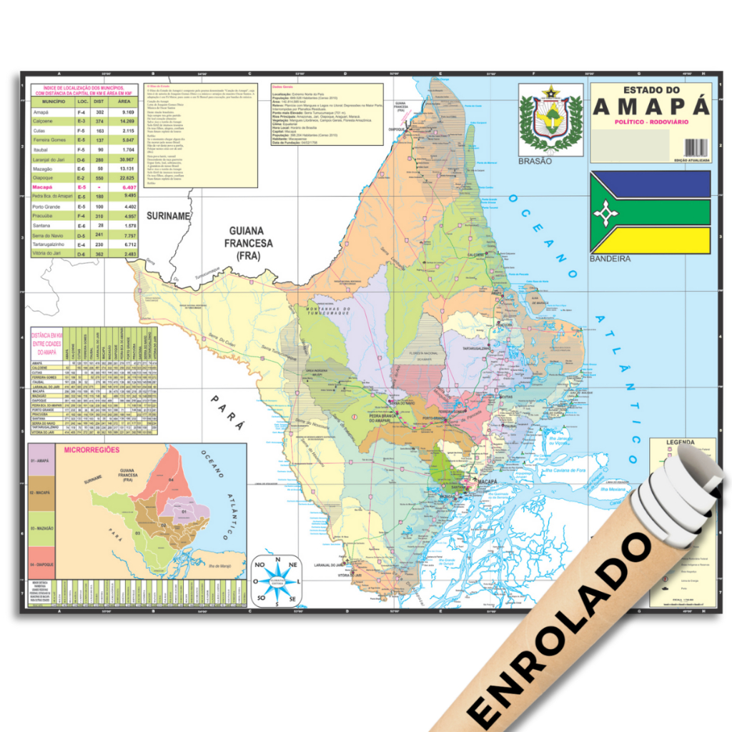 Mapa do Amapá Geográfico Politico Escolar Gigante Poster Decoração Papel Enrolado