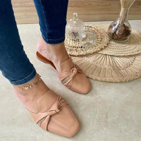 Mule Feminino Sandalia Muller Bico Quadrado Tendência No Pedraria Verão