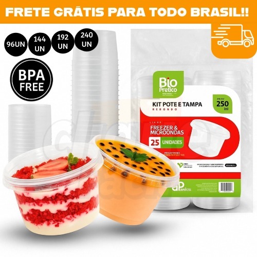 Potes Plásticos 250ml com Tampa Kit Atacado para Sobremesas Açaí Sorvete Bolo Marmita 96 a 240 Un em Oferta na Shopee