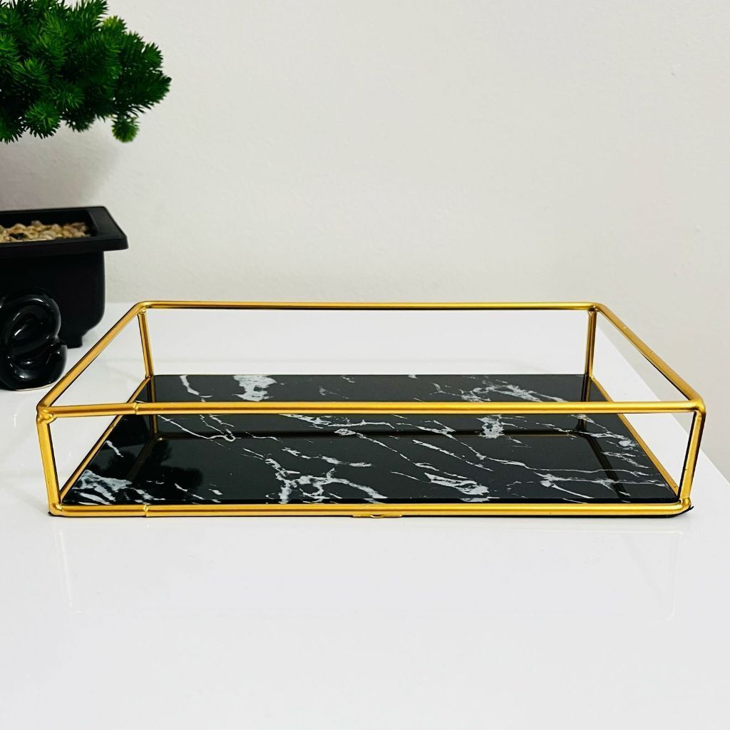 Bandeja Retangular Marmorizada Decorativa De Metal em Oferta na Shopee