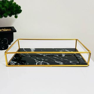 Bandeja Retangular Marmorizada Decorativa De Metal em Oferta na Shopee