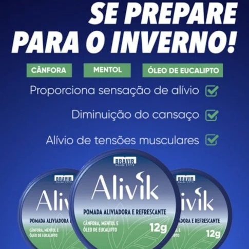 Alivik 12g - Pomada Aliviadora E Refrescante - Cânfora, Mentol e Óleo De Eucalipto
