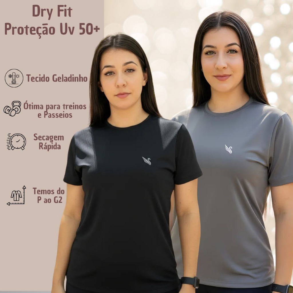 Kit 2 Camiseta Feminina Dry fit Academia Corrida Treino Blusas Camisas do P ao G2 em Oferta na Shopee